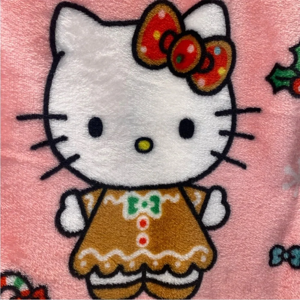 Hello kitty Gingerbread Christmas Holiday Plush Throw Blanket